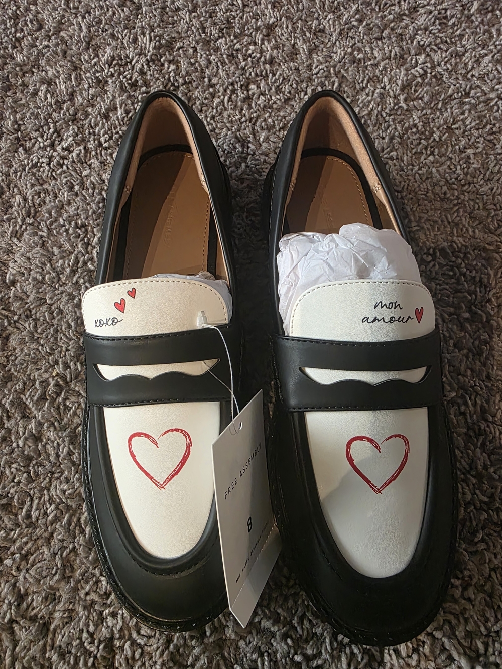 Women’s Black and White Heart Moccasins - Mon Amour Design